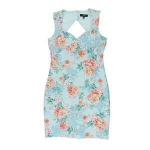 Guess Floral Print Dress - Light Blue and Coral